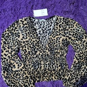 Zara leopard print plisse top Medium